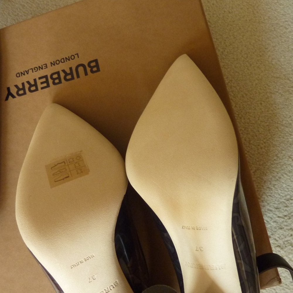 BURBERRY 'Evan' TB Monogram Logo Ankle-Strap Transparent Pumps (Brown) - 7B - Picture 12 of 15
